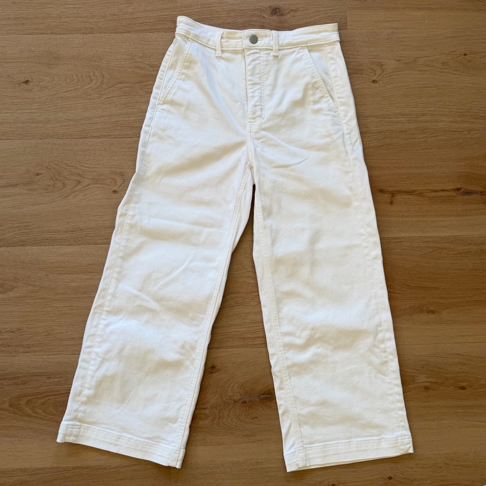 Everlane Wide Leg Crop Pants White High Rise Cropped Cotton Blend Women’s